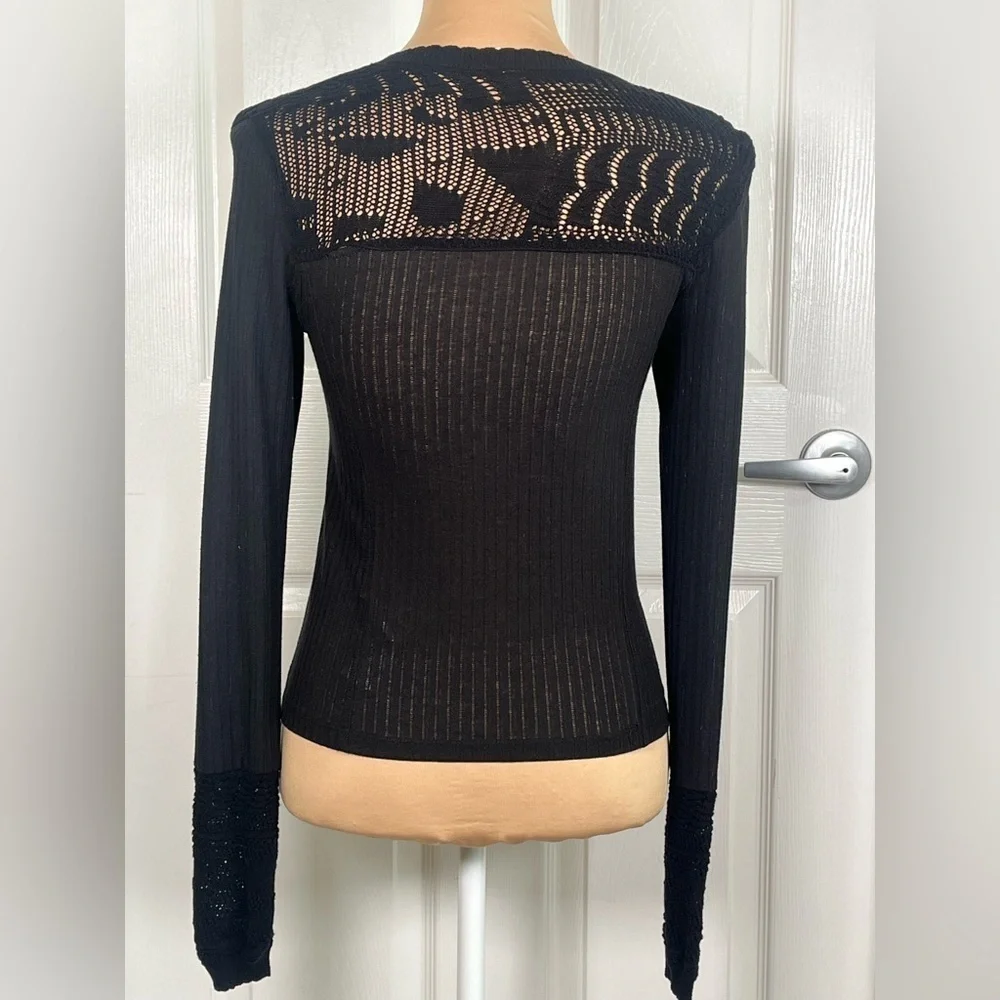Free People Colette Scallop Neck Trim Knit Sweater Size XS